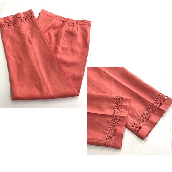 Linen 2-Pc Matching Tunic Blouse and Pants Set Orange Medium Spring Lagenlook - Picture 11 of 15
